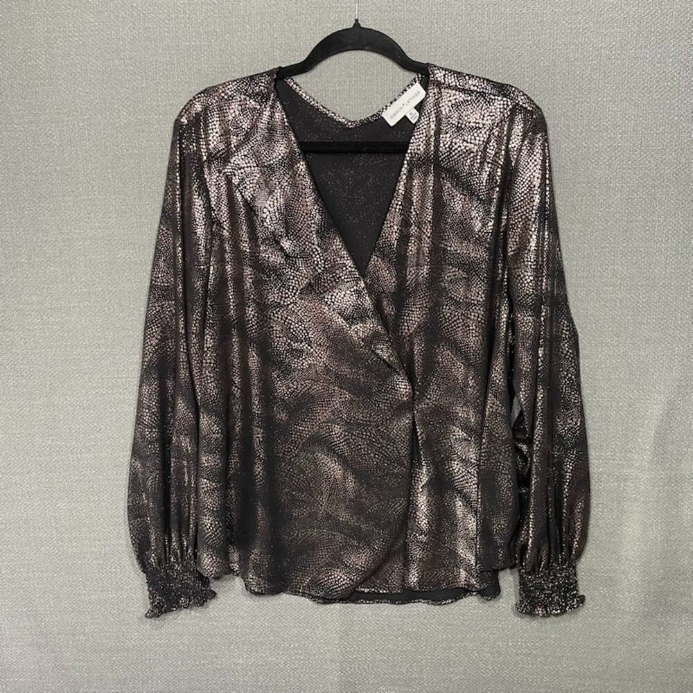 Gibson Latimer Shimmery Party Concert Benefit Blouse Crossover Collared Top XL